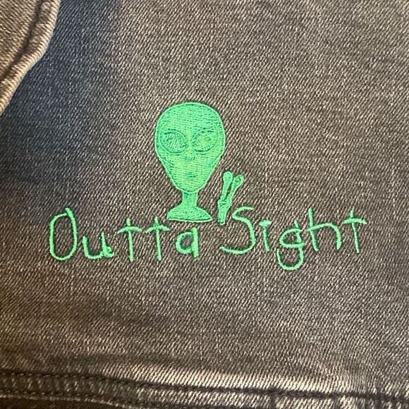 Alien Space UFO Themed Denim Jacket Handmade Unique One-Of-A-Kind Men Size XXXL - Picture 3 of 12